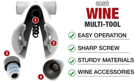 Eparé Wine Bottle Opener Multi-Tool Corkscrew Foil Cutter, Pourer & Stopper GRAY image 8