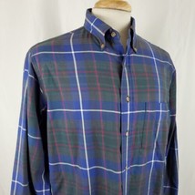 Vintage LL Bean Shirt Men Medium Button Down Oxford Plaid Cotton Blend Twill USA - £24.03 GBP