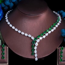 CWWZircons Green Cubic Zirconia Water Drop Necklace Earrings Jewelry Sets for Br - £62.96 GBP