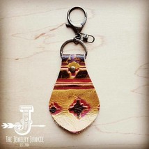 Embossed Leather  Key Chain Yellow Navajo Western Southwestern - £9.32 GBP