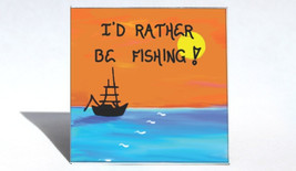 Fishing Magnet - Fisherman Quote, Loves to fish, Boat sillouette, orange sunset, - £3.17 GBP