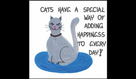 Cat Magnet - Feline theme saying, gray kitty, rhinestone necklace, blue rug - $3.95