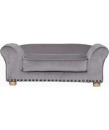 34-In. Faux Velvet Pet Bed Sofa In Dark Gray For Medium-Sized Dogs And C... - $117.99