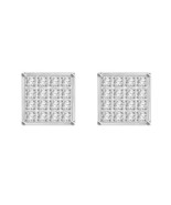 1/10CT Natural Diamond Square Cluster Stud Earrings 14K White Gold Plate... - £214.53 GBP