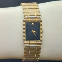 Vintage Rectangular Gold &amp; Silver Tone Wristwatch With Black Dial &amp; New ... - £23.01 GBP