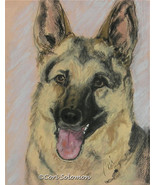 German Shepherd Dog Art Pastel Drawing Framed and Matted Solomon - £198.32 GBP