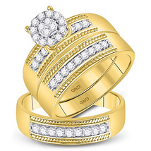 10k Yellow Gold His & Her Round Diamond Cluster Matching Bridal Wedding Ring Set - $1,059.00