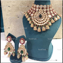 VeroniQ Trends-Bridal Statement Kundan Polki Necklace With Meenakari Beads - £279.77 GBP