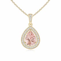 ANGARA Floating Morganite Drop Pendant with Diamond Halo in 14K Solid Gold - £646.63 GBP