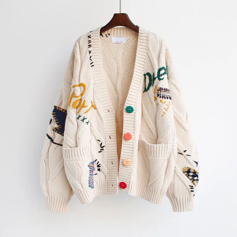 2020 Autumn Winter Women Cardigan Warm   Jacket Pocket Embroidery  Knit ... - $170.39