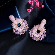 New Trendy Luxury Purple Pink Cubic Zirconia Pave Dangle Earrings for Women Stat - £22.14 GBP