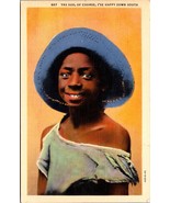 Postcard Linen Color White Border Black American in Blue Hat in South USA - $149.99