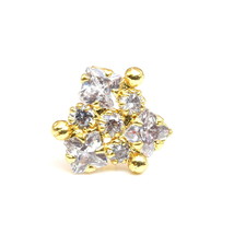 Ethnic Floral Nose ring White CZ gold plated Indian Nose stud push pin - £9.36 GBP