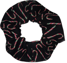 Candy Canes Christmas Holiday Red Green Black Fabric Hair Scrunchie Ties Scrunch - £5.58 GBP