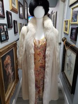 Full Length Blush White Real Mink Fur Coat With Fox  Tuxedo Collar Size L - £3,641.93 GBP