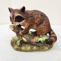 Homco Home Interiors Raccoon On Tree Stump Log Masterpiece Porcelain Figurine - £11.35 GBP