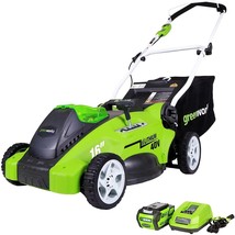Greenworks 40V 16&quot; Cordless Electric Lawn Mower With 4Point 0Ah Battery And - £306.07 GBP