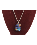 16 Inch RMN Necklace Metal Round Snake Chain Modern Art Glass Pendant  - $8.68