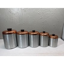 MCM Set of 5 Spun Aluminum Kitchen Canisters Copper Color Lids Made in I... - $39.95