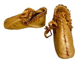 Antique Toddler Leather Straight Shoes With Embroidery Circa Early to Mi... - $34.64