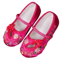 Hot Pink - Chinese Traditional Embroidery Shoes Flower Ballet Flats Girls Loafer - £30.74 GBP