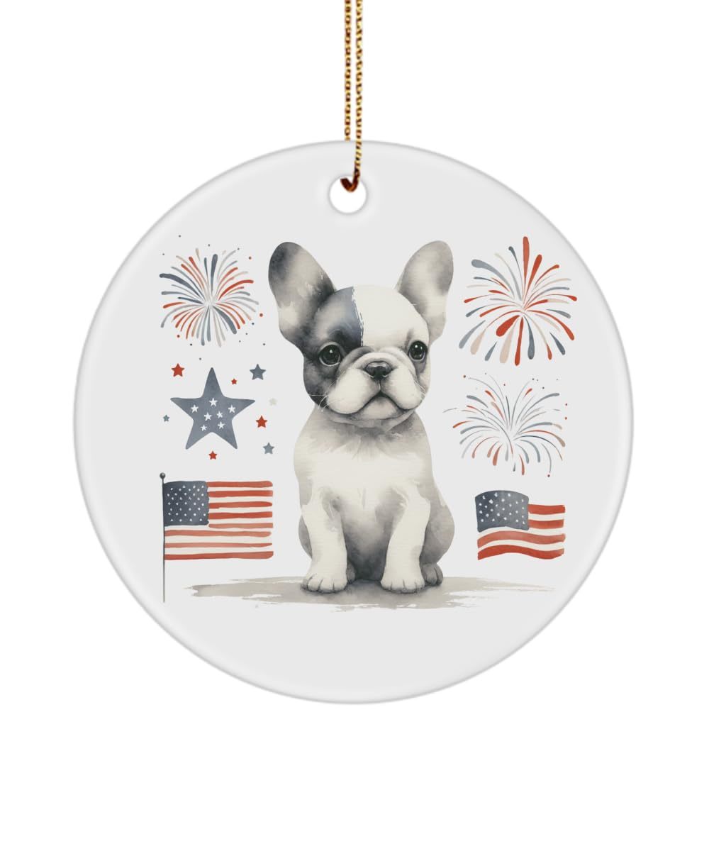Generic French Bulldog Puppy Ornament, Patriotic Dog Ornament Gift for 4th of Ju