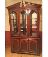 Cherry-finish China Cabinet-50" w;15" d;83" h;ornate pediment and finial;2-piece - £391.82 GBP