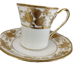 Nippon Hand Painted W/Roses Guilded In Gold Tone cup 3&quot;/3x2 sauser 5&quot; - £19.78 GBP