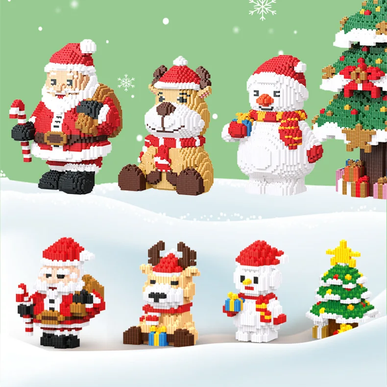 Cute Santa Claus Christmas Tree Snowman Mini Building Blocks Assembled Cartoon - £13.39 GBP+