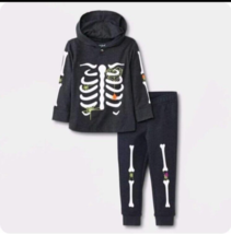 Cat &amp; Jack Skeleton Halloween ToddlerHoodie Shirt &amp; Fleece Jogger 2T NEW - £8.30 GBP