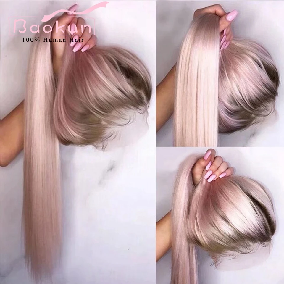 Light Pink 13x4 13x6 Straight Lace Front Wigs Human Hair Wigs Preplucked 360 - £123.75 GBP+