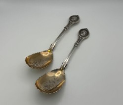 Coin Silver MEDALLION Pair Serving / Preserve Spoons Early American - £195.90 GBP
