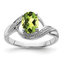 Silver Rhodium Peridot &amp; Diamond Ring QDX832 - $71.11