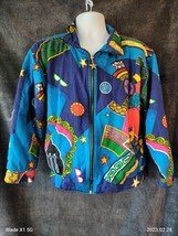 Vintage Hip Hop 80&#39;s Retro Style large Colorful Geometric Light zip up Jacket - $31.68
