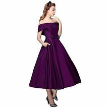 Off The Shoulder Short Tea Length Beaded Prom Homecoming Dresses Purple US 14 - £60.78 GBP