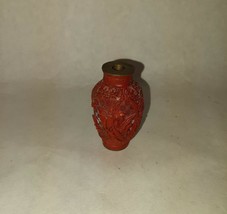 Vintage Miniature Asian Carved Soapstone Vase Red Collectible 2&quot; - £30.35 GBP