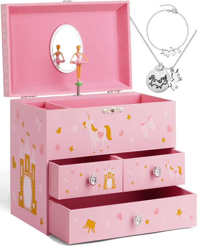 Musical Jewelry Box for Girls 8.07 X 5.12 X 6.14 with 3 Pullout Drawers Spinning Item image 10