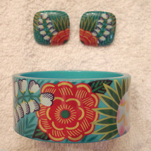 Avon Jewelry Set Bracelet &amp; Clip Earrings Hawaiian Tropical Hypo Allergenic VTG  - £23.70 GBP