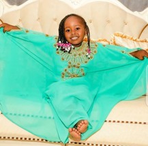 Kaftan Kids Long Moroccan Sea Green Georgette Wedding Stylish Party Gown... - £48.11 GBP