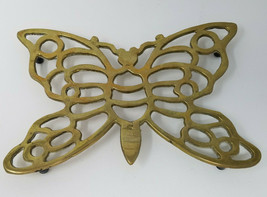 Trivet Wing Spread Butterfly Cast Brass Vintage Modern Raised Gold Color - £15.14 GBP