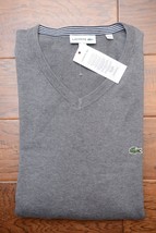 Lacoste AH7003 Men&#39;s V Neck Med Gray Cotton Tight-Knit Sweater 3XL EU 8 - $65.33