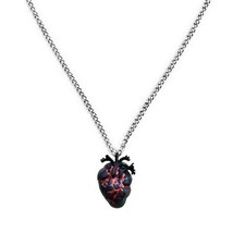 ANATOMICAL HEART NECKLACE 1&quot; Bloody Red Black Pendant Goth Spooky Hallow... - $7.95