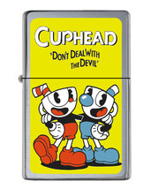 CupHead Mugman Flip Top Lighter Brushed Chrome with Vinyl Image. - £22.93 GBP