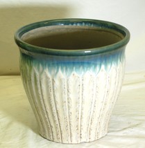 Stoneware Blue Drip Art Pottery Planter Picket Fence Designs - £31.13 GBP