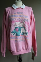 Vtg NOS 90s Jerzees L Pink True Friend Collared Sweat Shirt Cotton/Poly USA - $36.10