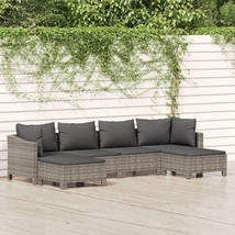 Outdoor Garden Patio Gray 6 Piece Poly Rattan Lounge Furniture Set With Cushions - £393.18 GBP