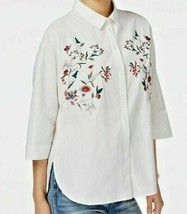 Velvet Heart Wynee Floral  Embroidered Blouse Shirt White Sz S  ret $68 - $29.49