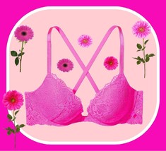 40D Hot Wow Neon Pink Front Close Extreme Lift Victorias Secret Plunge Pu Uw Bra - £31.44 GBP