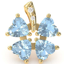 4 Leaf Clover Shamrock Aquamarine Diamond Pendant In 14k Yellow Gold - £401.33 GBP