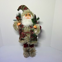 Hanna&#39;s Handiworks Santa Claus Figure Standing Holding Bag 25&quot; Plaid &amp; Gray Suit - $54.45